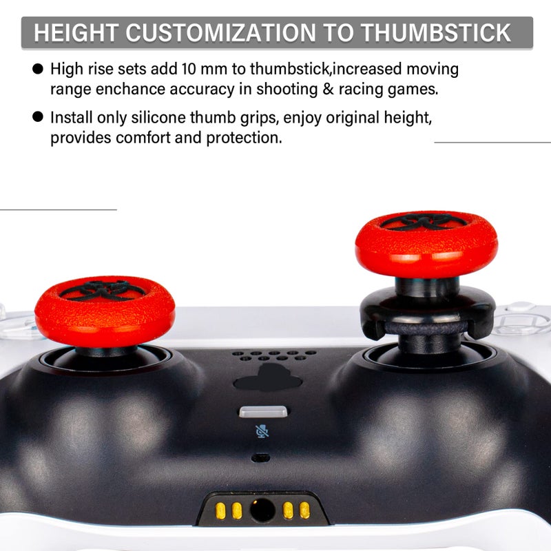 Playrealm FPS Thumbstick Extender & 3D Texture Rubber Silicone Grip Cover 2 Sets for PS5 Dualsenese & PS4 Controller(BioH Red) - Image 4